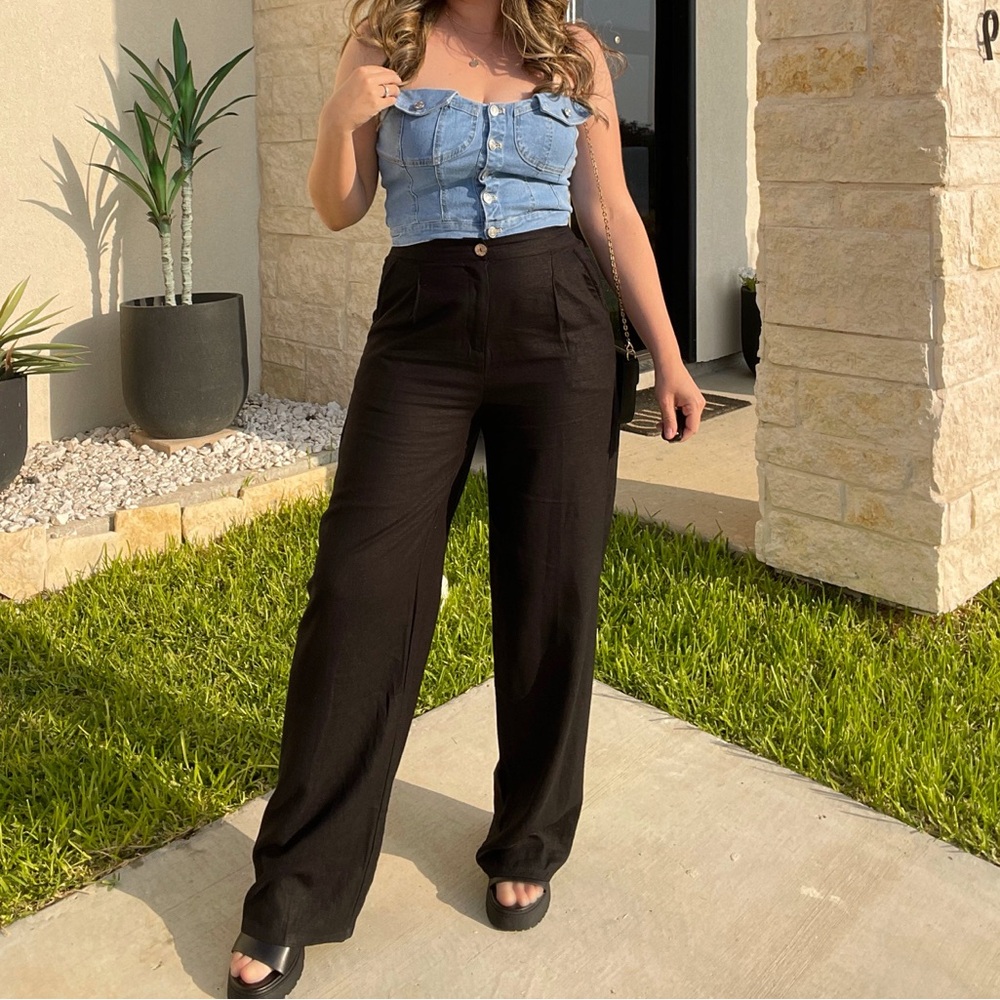 Black Wide-Leg Women's Pants - Classic High-Waist Trousers